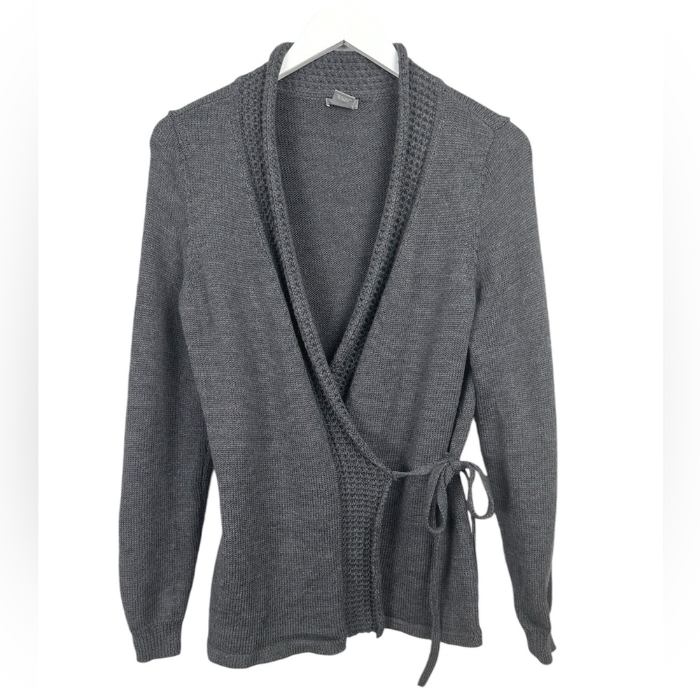 Ann Taylor Gray Merino Wool Wrap Sweater Cardigan Size Medium Petite